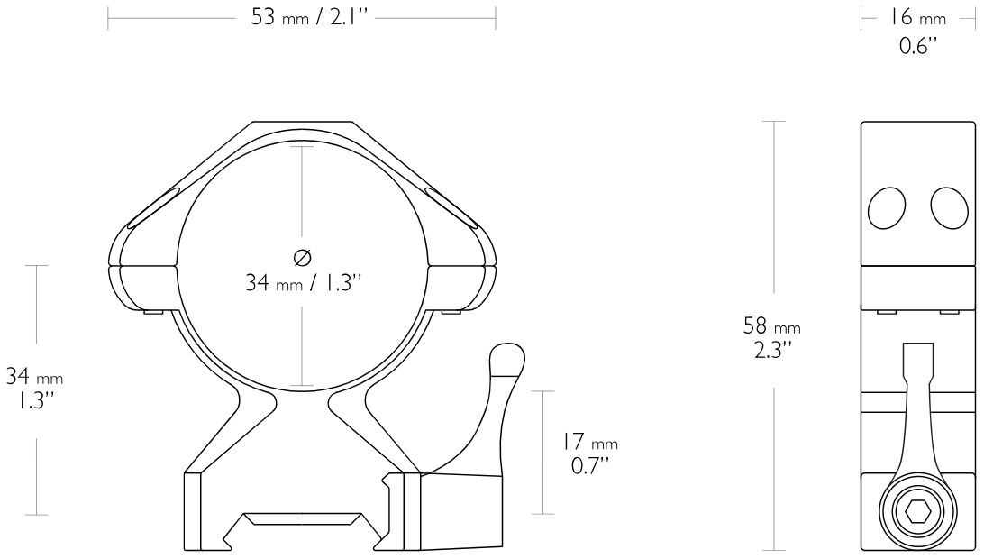 Hawke Präzision Schnellspannmontage aus Stahl Weaver (Lever) 34mm zweiteilig Medium – Bild 2