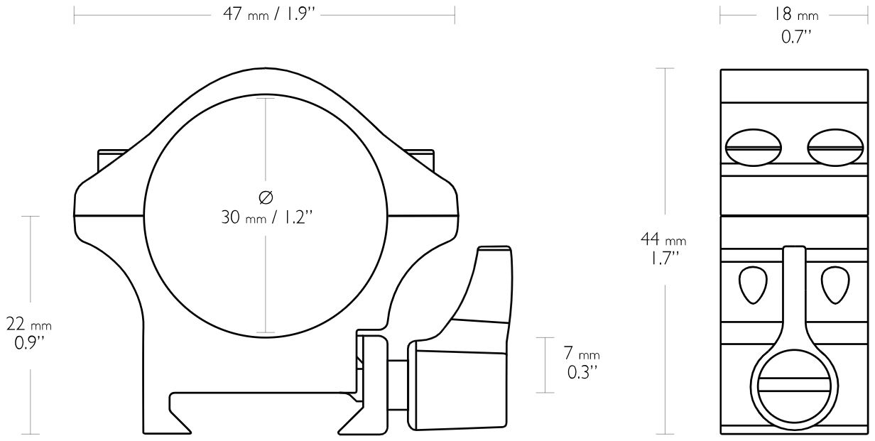 Hawke Profi Fest- und Schnellspannmontage aus Stahl Weaver 30mm zweiteilig Low – Bild 2