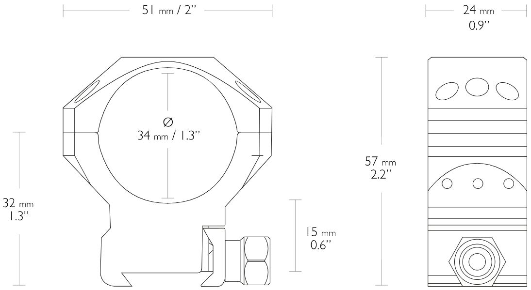 Hawke Taktische Festmontage aus Aluminium Weaver 34mm zweiteilig Medium – Bild 2