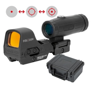 Holosun Set, Holosun Reflexvisier, Modell HS510C-RD mit rotem Wechselabsehen: 2MOA Dot, 65MOA Circledot & 65MOA Circle und Magnifier HM3X